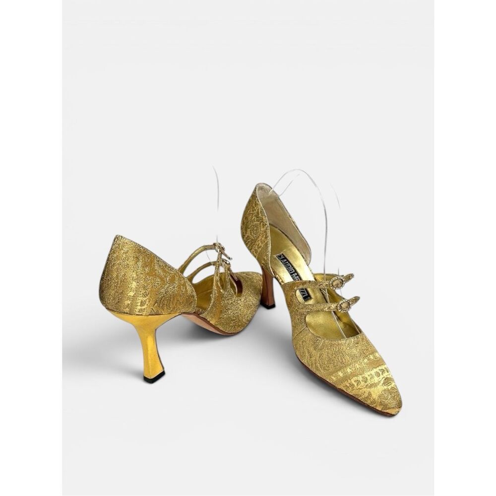 CLAUDIO MERAZZI Gold Brocade Formal Pumps Pointed Toe Embellished Details US 7,5